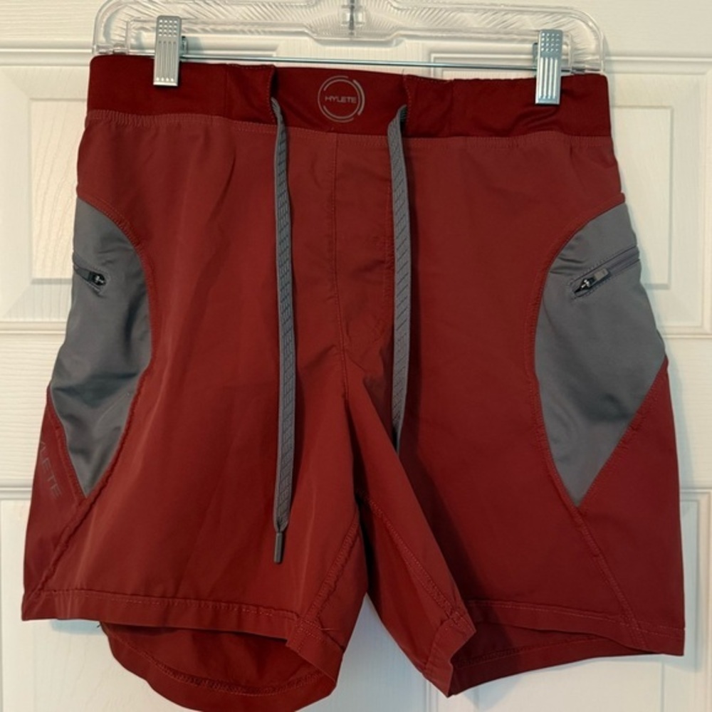Hylete Men's Athletic Shorts in Red and Gray